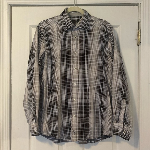 TAILORBYRD Cotton Gray and White Checked Button Down Shirt - Picture 1 of 6